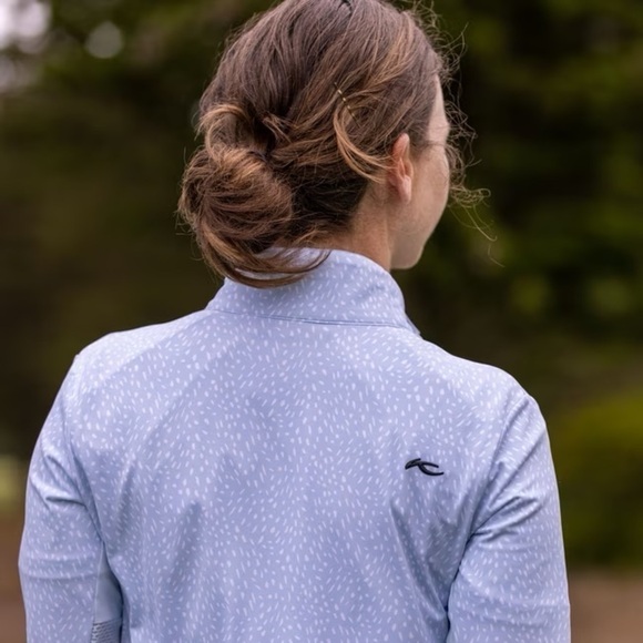 Kjus Women's Sunshine Printed Mock Neck Zip Golf Shirt Jacket in White Gray 38 M - Picture 5 of 14